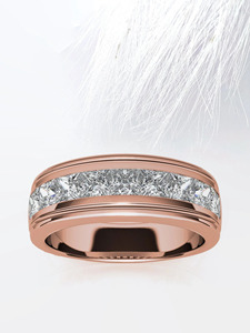 Luxury Yellow Gold Princess Cut Channel <b>Set</b> Diamond Band <b>Ring</b> for <b>Men</b> - Product Image 3