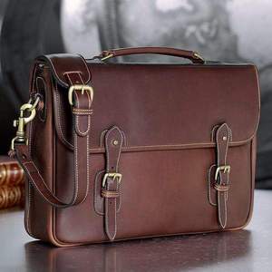 Genuine Leather <b>Laptop</b> Briefcase Large Capacity Waterproof Eco-Friendly Brown <b>Laptop</b> <b>Protector</b> Shockproof Travel Bag - Product Image 3