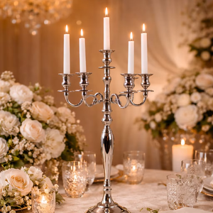 Centre de table en forme de candélabre doré, support de bougies de luxe, candélabre de table pour mariage, candélabre doré à 5 bras, support à bougies en métal - Product Image 4