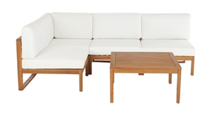 Juego de Salón al aire libre de madera moderna de primera calidad | Sofá minimalista + mesa de centro | Resistente a la intemperie | Patio de hotel y Villa - Product Image 2