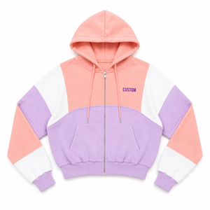 Manufacturer Lavender Pink Acid Wash Patchwork Women's Hoodies USA Cotton Fleece 2 Piece Oversized Zipper Set Custom Streetwear - Product Image 3
