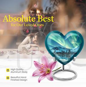 Urna funeraria para cenizas con diseño de aurora boreal, urna conmemorativa para cenizas humanas, recuerdo decorativo de homenaje. - Product Image 3