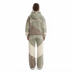 Ensemble sweat à capuche oversize et pantalon de survêtement large en molleton de coton délavé color block pour femme, style streetwear, OEM ODM - Product Image 2