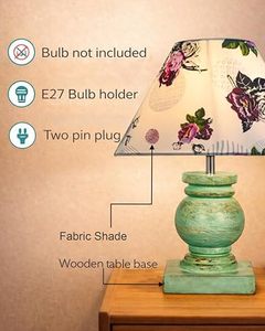 Floral Print <b>Marble</b> Tabletop <b>Table</b> Lamp Retro <b>Bedside</b> Evening Light Decorative Torchiere for Living Room Bedroom - Product Image 4