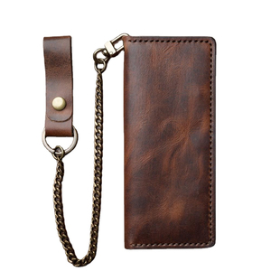 Handmade Genuine Leather Long <b>Wallet</b> With Chain Strap Vintage Men's Snap Closure Daily Use Brown Color - Product Image 1