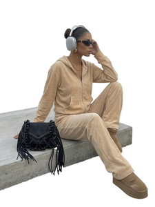 Ensemble de survêtement pour femme, coupe ajustée, en molleton, avec fermeture éclair, capuche, longueur intégrale, surdimensionné, deux pièces - Product Image 4