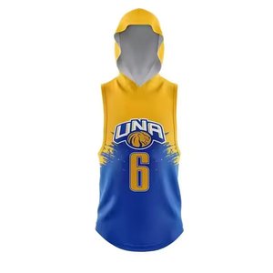 Conjunto de Camiseta de Baloncesto sin Mangas con Capucha Sublimada Personalizada, Azul y Amarillo, Jugador Número 6, Todas las Temporadas, Ropa Deportiva Unisex para Adultos - Product Image 3