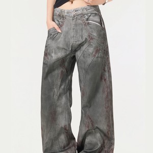 Vaqueros anchos de mezclilla para hombre, lavado oscuro, corte holgado, cintura alta, estilo casual urbano, algodón tejido para otoño - Product Image 3