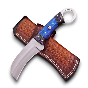 Cuchillo Fijo Profesional de Acero al Carbono Hecho a Mano con Orificio para el Dedo, Afilado como una Navaja, para Camping, Caza y Actividades al Aire Libre, con Punta de Halcón y Hoja de Gota, Azul y Negro - Product Image 1