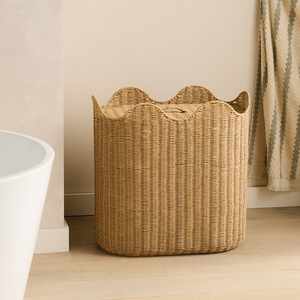 <b>Square</b> woven rattan laundry <b>basket</b> featuring raised paneled box-grid patterns and top twisted handles, available at wholesale. - Product Image 6