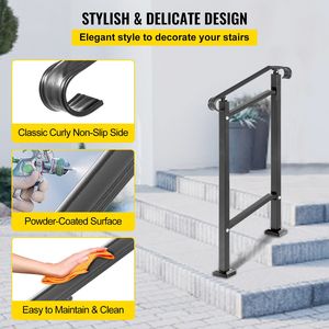 Corrimano Regolabile in Ferro Battuto per 1-2 Gradini, Nero, Stile Transizionale, per Portico Anteriore, Dispositivo di Assistenza per Esterni - Product Image 5