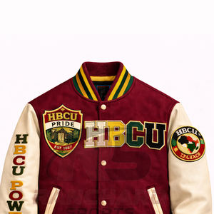 เสื้อแจ็คเก็ตวาร์ซิตี้ HBCU น้ำหนักเบาสำหรับผู้ชาย สวมใส่สบาย แจ็คเก็ตมหาวิทยาลัยแบบกำหนดเอง แจ็คเก็ตวิทยาลัยสั่งทำพิเศษ เสื้อแจ็คเก็ตวาร์ซิตี้สั่งทำ - Product Image 2