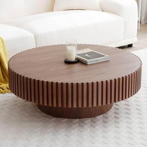 Modern <b>Round</b> Wooden Coffee <b>Table</b> with Fluted <b>Side</b> Design for Living Room Home Furniture - Product Image 6