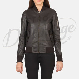 Women Black Genuine Leather <b>Bomber</b> <b>Jacket</b> Slim Fit MA1 Flight Style Premium Sheepskin Casual Winter Outerwear Fashionable Coat - Product Image 4
