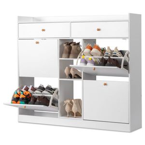 FCH White Particle Board Shoe Cabinet Organizer 4-Drawer with Top Baffle 2-Drawer 128*25*107cm - Product Image 4