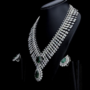 Luxury 925 Sterling <b>Silver</b> Teardrop Emerald Jewelry Set, Elegant Moissanite Necklace & <b>Earrings</b> Set for Wedding Bridal Pageant - Product Image 2