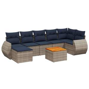 Set Divano da Giardino in Polyrattan Grigio a 8 Pezzi con Cuscini - Collezione Arredamento Patio - Product Image 2