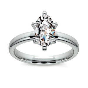 18KT White Gold Marquise Lab Diamond 6 Prong <b>Plain</b> Band Solitaire Comfort Fit Shank Sleek Luxury Bridal Fine Jewelry - Product Image 1