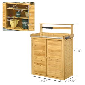 Banco da Lavoro per Giardinaggio in Legno con Ganci per Tavolo, 3 Ripiani e 2 Porte Magnetiche per lo Stoccaggio - Product Image 5