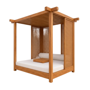 Cama de Día Moderna para Exteriores de Madera de Teca Sólida con Toldo, Muebles de Jardín de Lujo para el Borde de la Piscina - Product Image 2