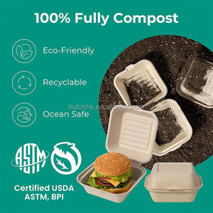 Tùy chỉnh dùng một lần mía clamsell hộp thực phẩm compostable mất nhựa bã mía <span class=keywords><strong>container</strong></span> thân thiện với môi ăn trưa Hộp bao bì - Product Image 5