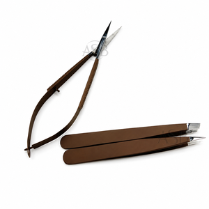 Pinzas para Cejas Puntiagudas Inclinadas de Color Marrón Oscuro, Pinzas para Dar Forma a las Cejas de Acero Inoxidable con Logotipo Personalizado, Pinzas con Resorte de Doble Acción - Product Image 1