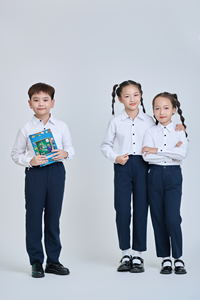 เสื้อเชิ้ตกระดุมสีดำ ผ้าโพลีเอสเตอร์ 65% ผ้าฝ้าย 35% ทอแบบป๊อปลิน ยูนิเซ็กซ์ ชุดนักเรียนโรงเรียนประถมศึกษา FMF แขนยาวสำหรับเด็ก - Product Image 2