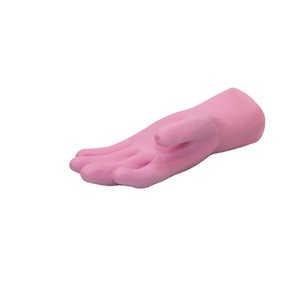 Gants de ménage en coton floqué en caoutchouc naturel anti-dérapant et imperméable à l'eau épaisseur moyenne utilisation estivale rose - Product Image 2