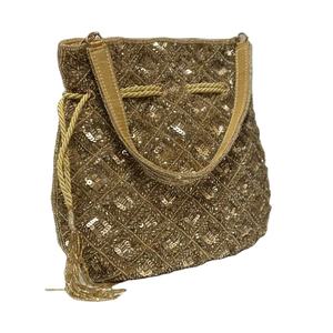 Bolso de Hombro con Lentejuelas Doradas y Detalle de Cuerda, Bolso Étnico Festivo para Bodas y Eventos, para Mujer - Product Image 1
