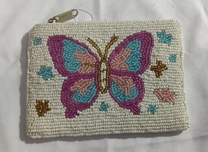 Mini Handmade Seed Bead Coin Purse with Intricate Floral Embroidery <b>Square</b> Shape Lightweight and Custom - Product Image 3