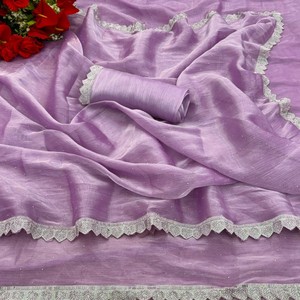 Sari de Seda Premium VASTRA COTTAGE con Bordado Zharkhan y Intrincado Corte Decorativo para Fiestas y Bodas - Product Image 2