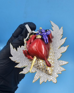 Anillo Personalizado de Plata 925 con Moissanita de Corte Brillante, Diseño de Corazón Rojo y Hoja, Esmaltado, Estilo HipHop de Lujo, Chapado en Rodio, Dvars - Product Image 1