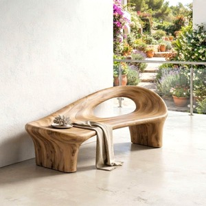 Banc en bois moderne avec dossier incurvé pour décoration d'entrée, de salon ou de chambre à coucher - Product Image 5