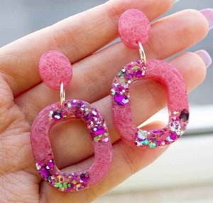 Handmade Pink <b>Resin</b> Square Dangle Earrings With Glitter Handmade Fashion Jewelry For Women <b>resin</b> mold <b>resin</b> earrings <b>resin</b> <b>Craft</b> - Product Image 1