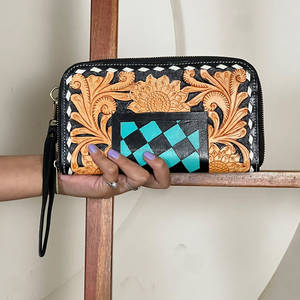 Bolso Mini de Lujo Nuevo con Diseño de Girasoles a Cuadros, Hecho a Mano en Cuero Genuino con Cierre, para Uso Diario, Cartera para Mujer - Product Image 3
