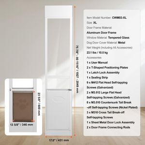 Porta per Cani in Stile Francese con Telaio in Alluminio per Porte Scorrevoli in Vetro, Altezza Regolabile da 75 7/8" a 80 11/16", Vetro Temperato - Product Image 4