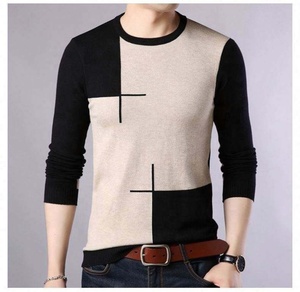 Suéter Casual Básico para Hombre, Diseño Intarsia con Bloques de Color, Tallas Grandes, Corte Ajustado, Cuello Redondo, Manga Larga - Product Image 3