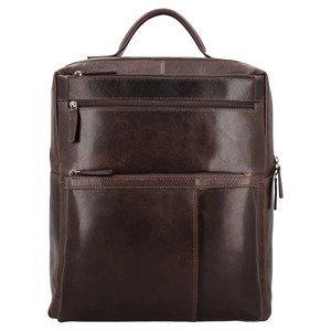 Unisex Luxury Large Capacity Genuine Leather Laptop <b>Backpack</b> Stylish Panelled Canvas Lining Comfortable Zipper Cover Closure - Product Image 1
