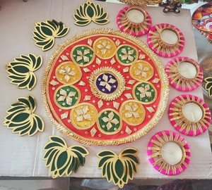 Elegante Portavelas de Metal Estilo Art Deco Ecológico, Flores Artificiales Rangoli, Decoración Tradicional para el Hogar, Bautizo, Diwali - Product Image 6