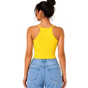 Camiseta sin mangas de punto acanalado para mujer, color verde azulado, personalizada por el fabricante, con tirantes finos, corte ajustado, informal, para verano, OEM. - Product Image 2