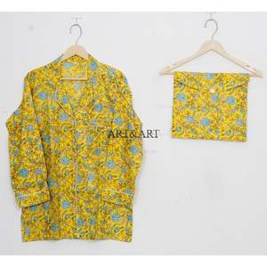 Nuevo Conjunto de Pijama de Verano para Mujer, 100% Algodón, Transpirable, de Secado Rápido, con Estampado de Bloques, Manga Larga, Suave, Informal, de 3 Piezas - Product Image 2