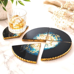 High Quality Eco-Friendly Modern Resin Oval Mats Pads <b>Green</b> Gold Leaf Design 400mm Diameter 5mm Thick Stocked Home Wedding Cafe - Product Image 4