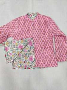 Handmade Cotton <b>Quilted</b> Reversible Jacket for Women Hand Block Printed Lightweight <b>Winter</b> Outerwear Wholesale Manufacturer - Product Image 1