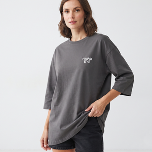 Wholesale Women's Oversized Crew Neck Cotton T Shirt Longline Loose Three Quarter Sleeve Custom Printed Fashion Tee - Product Image 3