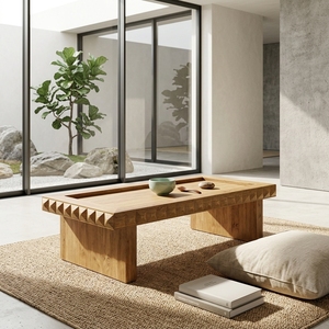 Dice Coffee Table Modern <b>Solid</b> <b>Wood</b> Center Table With 3D Geometric Carved Edges Luxury Minimalist Home Living Room Furniture - Product Image 5