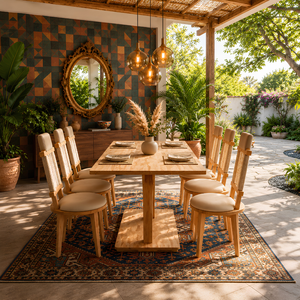 Ensemble de table à manger en bois massif moderne avec 6 chaises, meubles écologiques pour l'intérieur et l'extérieur, garantie 1 an - Product Image 5