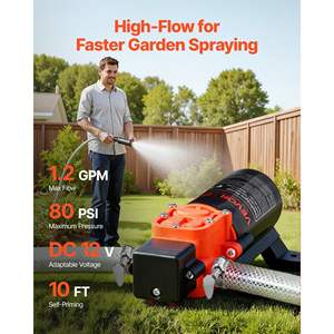 Pompe à eau à diaphragme auto-amorçante à 2 chambres 12V CC 1,2 GPM (4,5 L/min) 80 PSI Pression maximale Fonctionnement silencieux pour camping-car caravane marine - Product Image 2