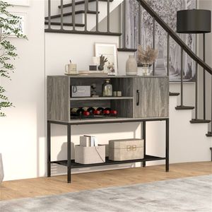 Credenza Rustica Marrone Stile Mid-Century Farmhouse con 2 Prese CA, 2 Porte USB per Ricarica, Mobile Buffet e Portabottiglie - Product Image 3