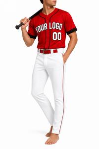Maillot de baseball rouge personnalisé pour homme, manches courtes, boutons sur le devant, logo blanc, impression 00, respirant, coupe classique, vêtements pour toutes les saisons - Product Image 6