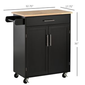 Portable Kitchen Storage Cart Black with Magnetic <b>Door</b> <b>Catch</b> Antique/Modern Design MDF Top and Metal Material on Wheels - Product Image 3